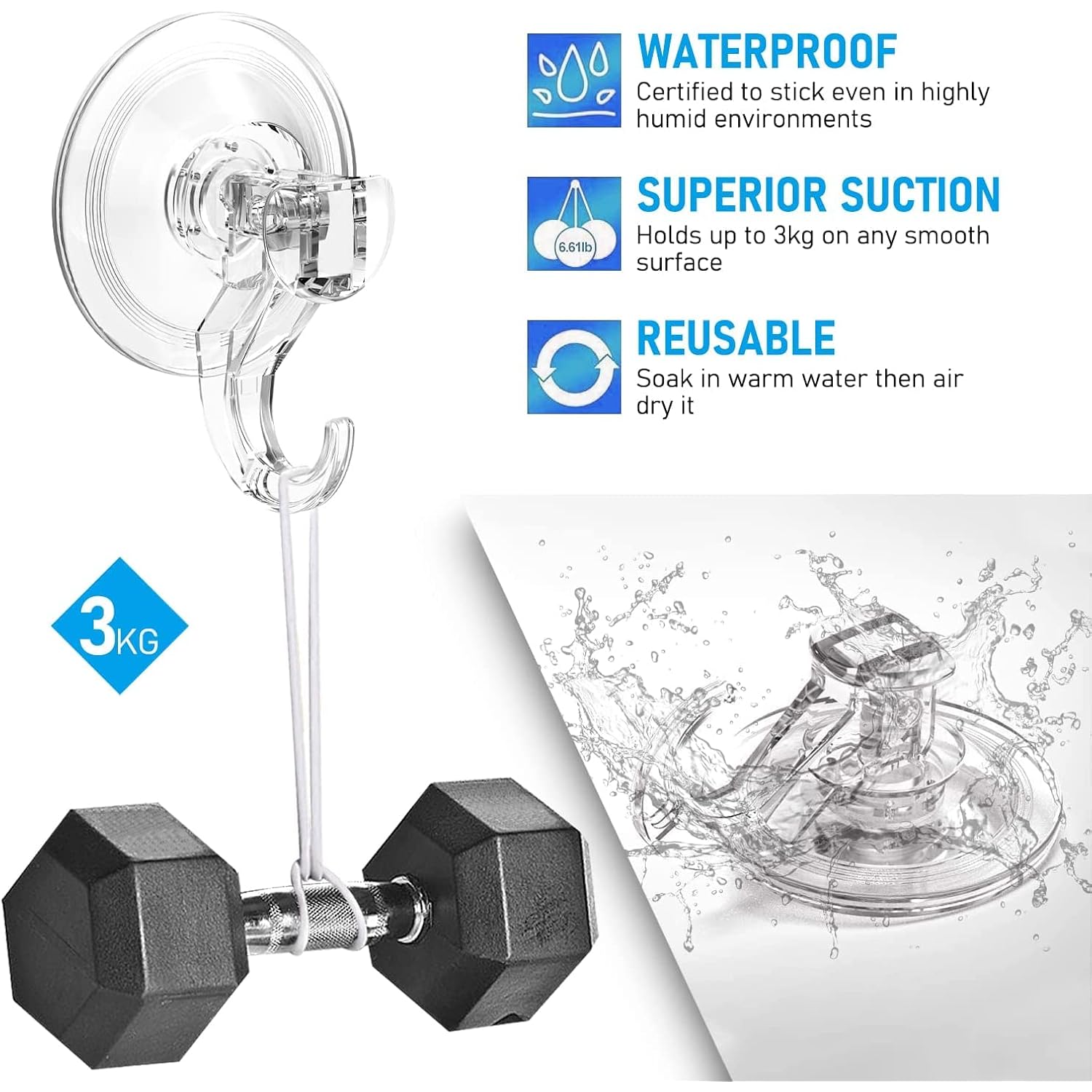 Wreath Hanger 6 Pack - Clear Plastic Suction Cup Hooks, Reusable, Waterproof Vacuum Suction Hooks For Shower Wall, Window, Towel, Loofah, Soap Bag, Christmas Decor