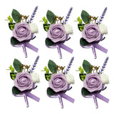 6Pcs Purple Lavender Boutonniere For Men, Lilac Boutonniere Pins For Men Groomsmen Guest Boutonniere, Artificial Flowers For Wedding Decor Prom Homecoming