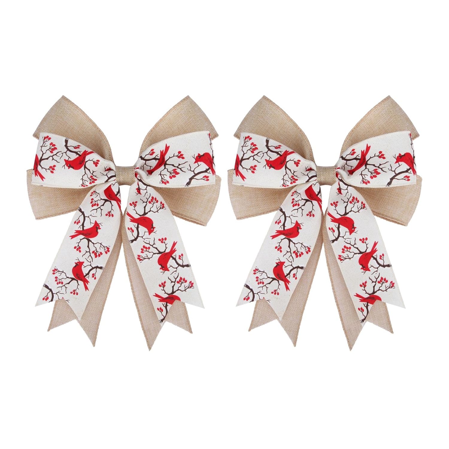 2 Pcs Large Red Cardinal With Berry Bow 10.8 X 8.8 Inch Birdhouse Red Ribbon Tree Topper Bows For Baby Shower Party Holiday Gift Wrapping Basket Ornaments Bunting Diy Crafts (Cardinal)