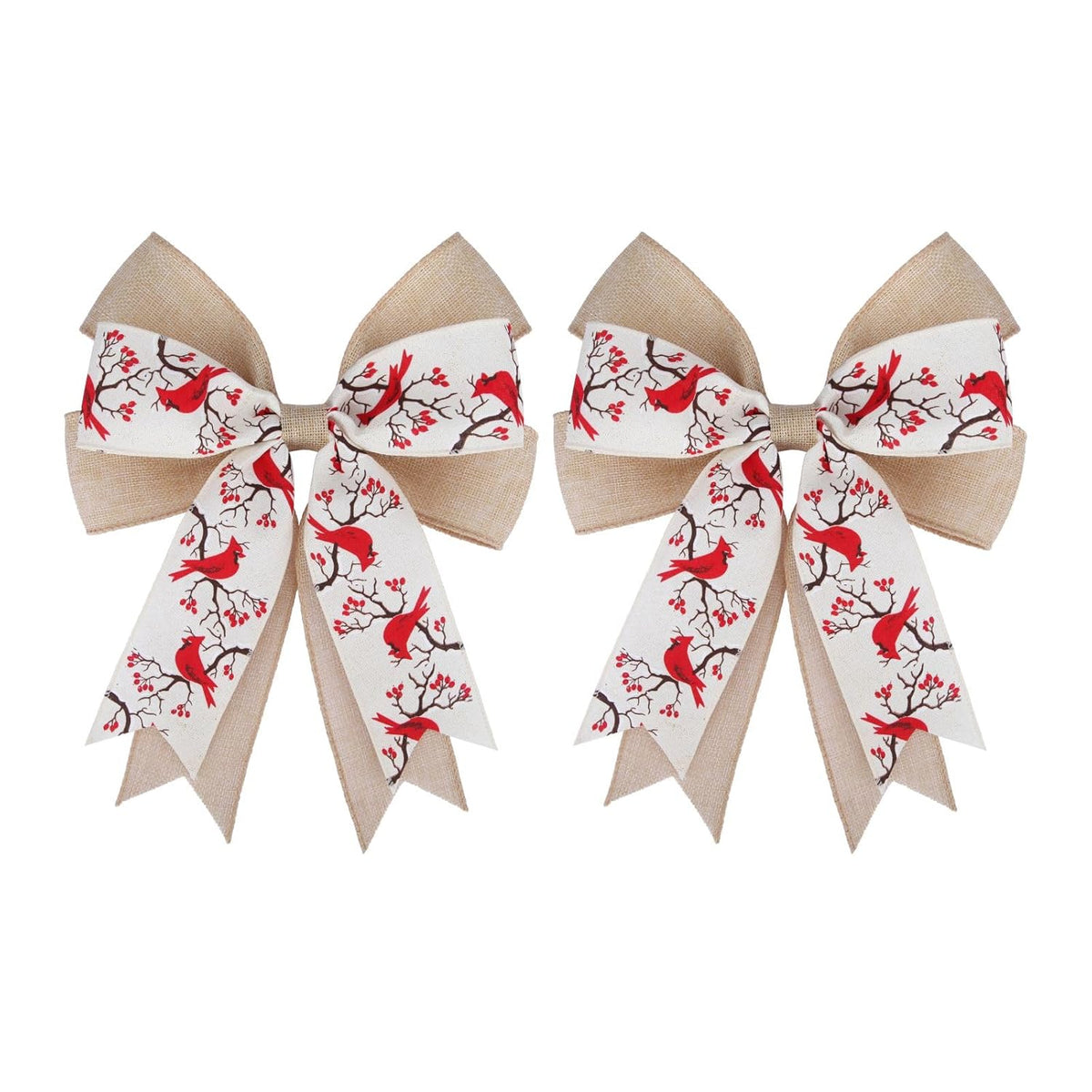 2 Pcs Large Red Cardinal With Berry Bow 10.8 X 8.8 Inch Birdhouse Red Ribbon Tree Topper Bows For Baby Shower Party Holiday Gift Wrapping Basket Ornaments Bunting Diy Crafts (Cardinal)