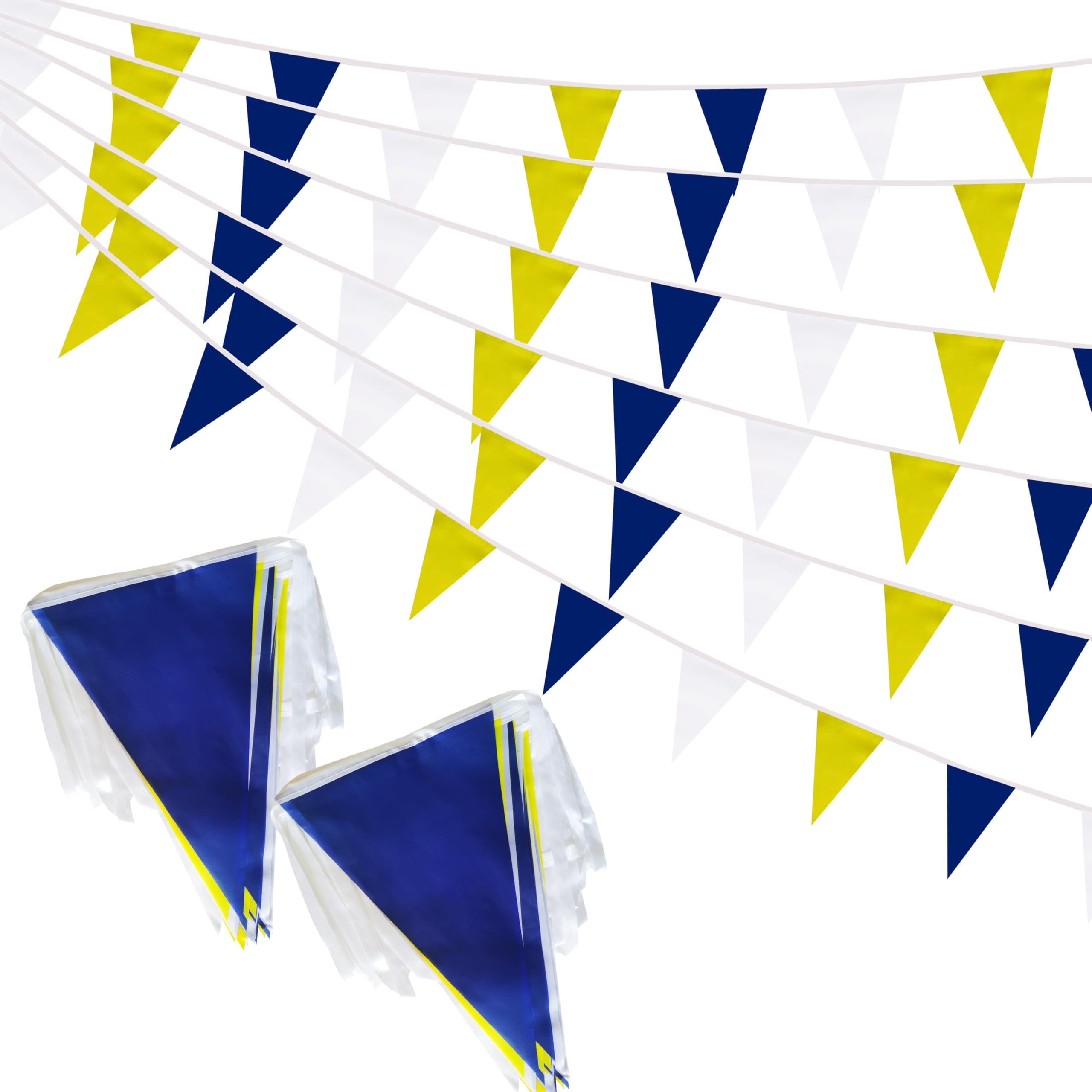 100 Feet Yellow Dark Blue & White Pennant Banner Flags String Hanging Yellow Dark Blue & White DIY Triangle Bunting Flags,Party Decorations for Grand Opening,Party Events,60 Pcs