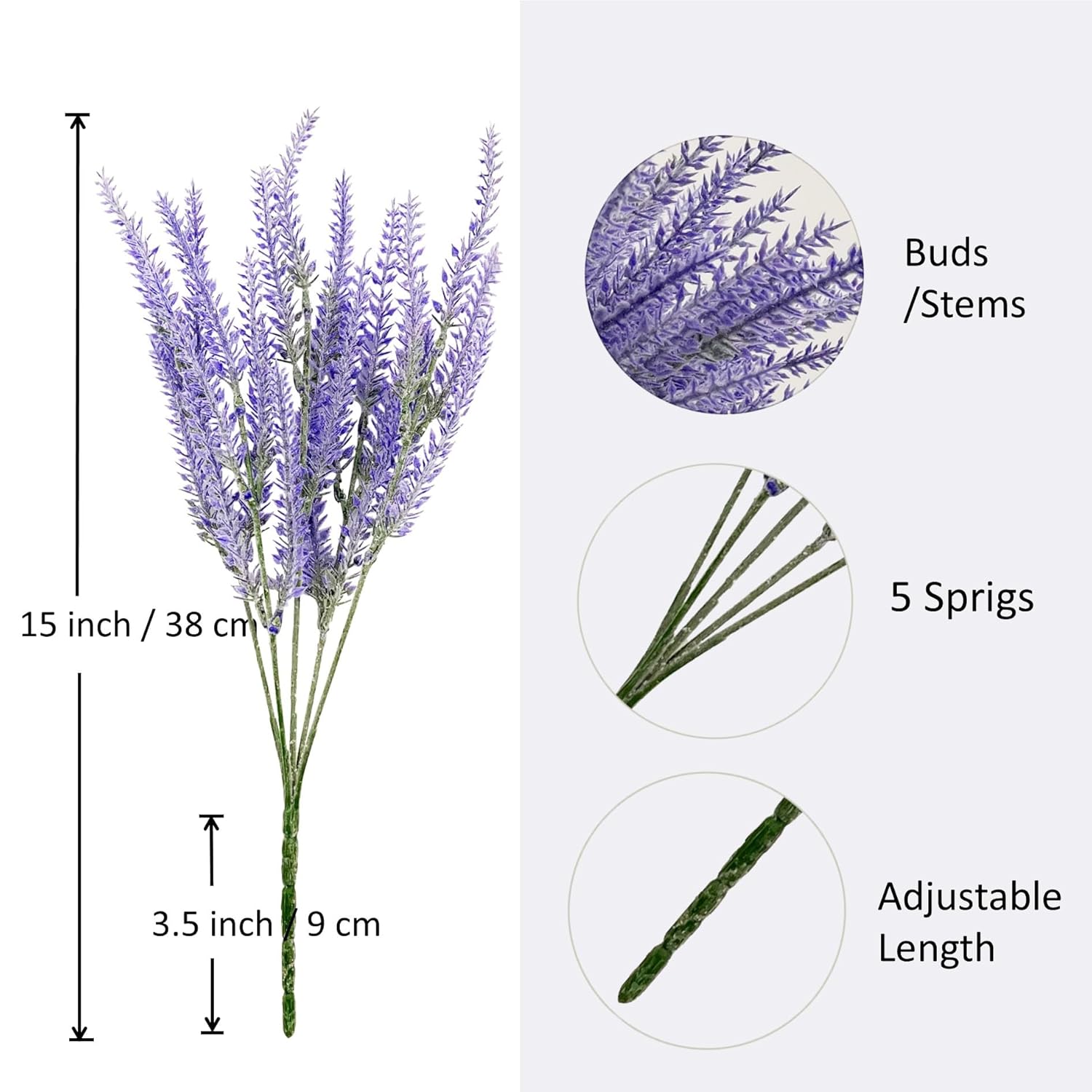 6 Bundles Artificial Lavender Stems, Purple Faux Flowers, 15-Inch Decorative Floral Spray Faux Flower Bouquet