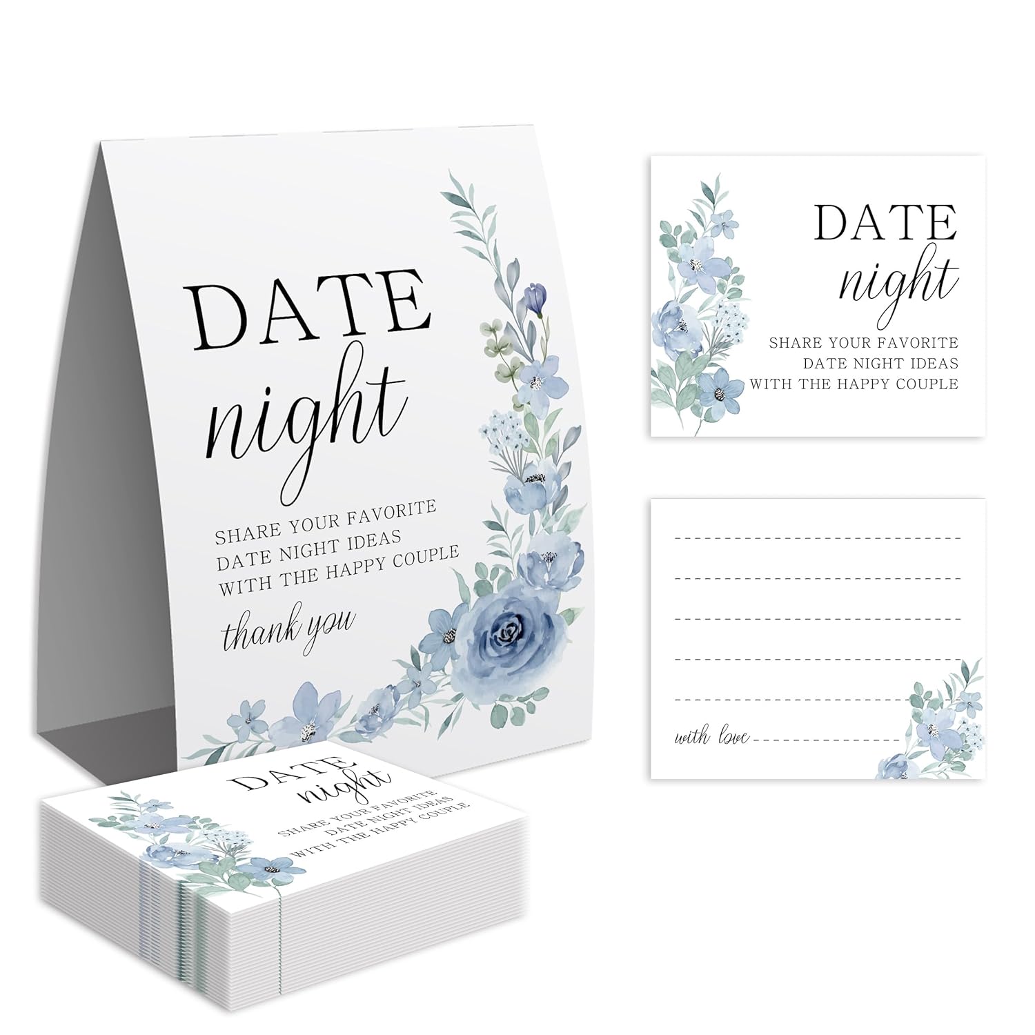 Date Night Game Sign And 50 Date Night Cards Bridal Shower Bachelorette Games Supplies Rustic Bridal Shower Wedding Decorations-Dnc06