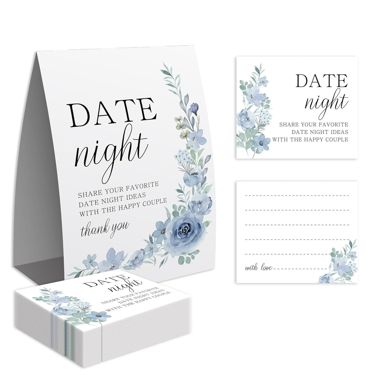 Date Night Game Sign And 50 Date Night Cards Bridal Shower Bachelorette Games Supplies Rustic Bridal Shower Wedding Decorations-Dnc06