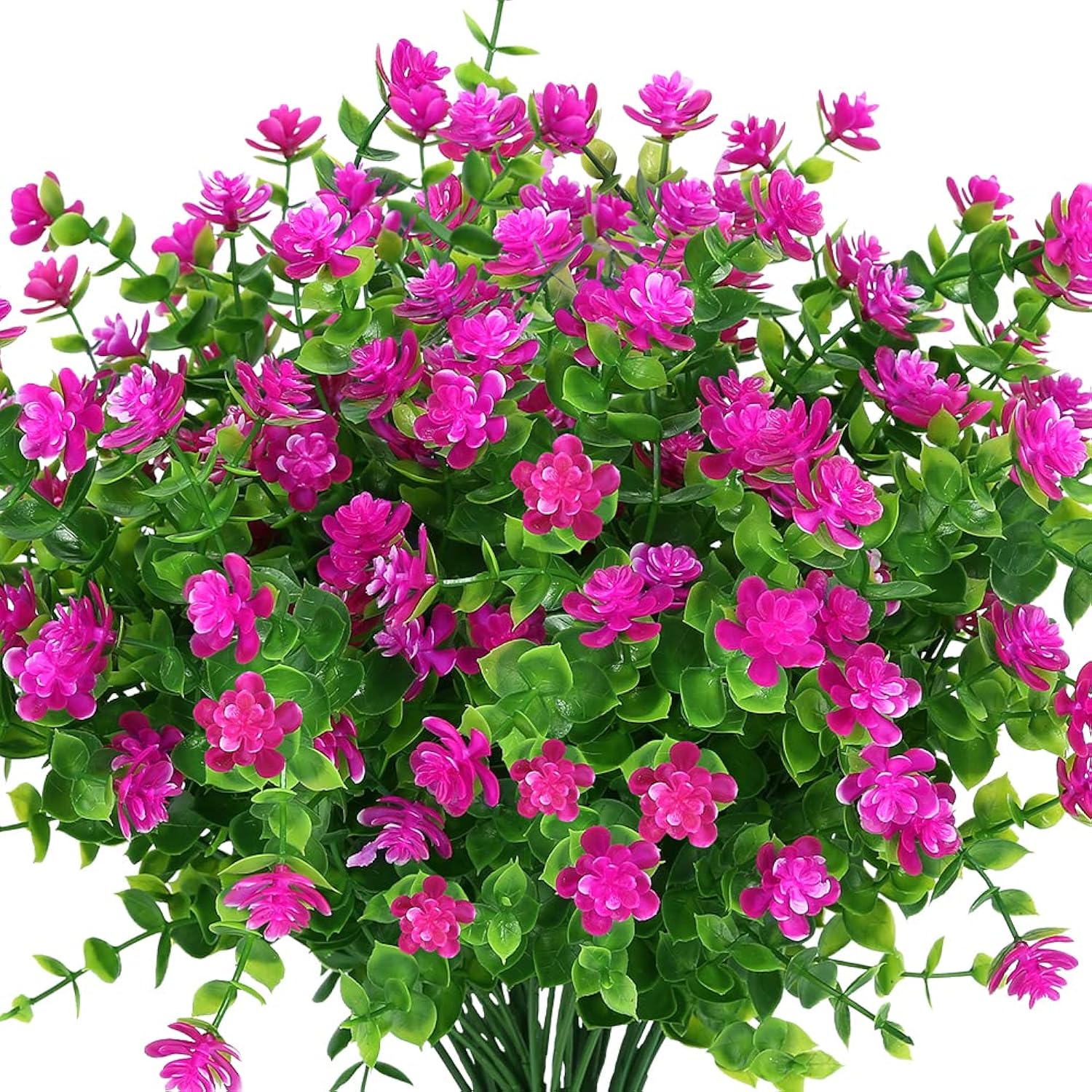 Artificial Flowers Fake Outdoor Uv Resistant Boxwood Plants Shrubs 4 Pack, Faux Plastic Greenery For Indoor Outside Hanging Planter Home Office Wedding Farmhouse Decor (Fushia)