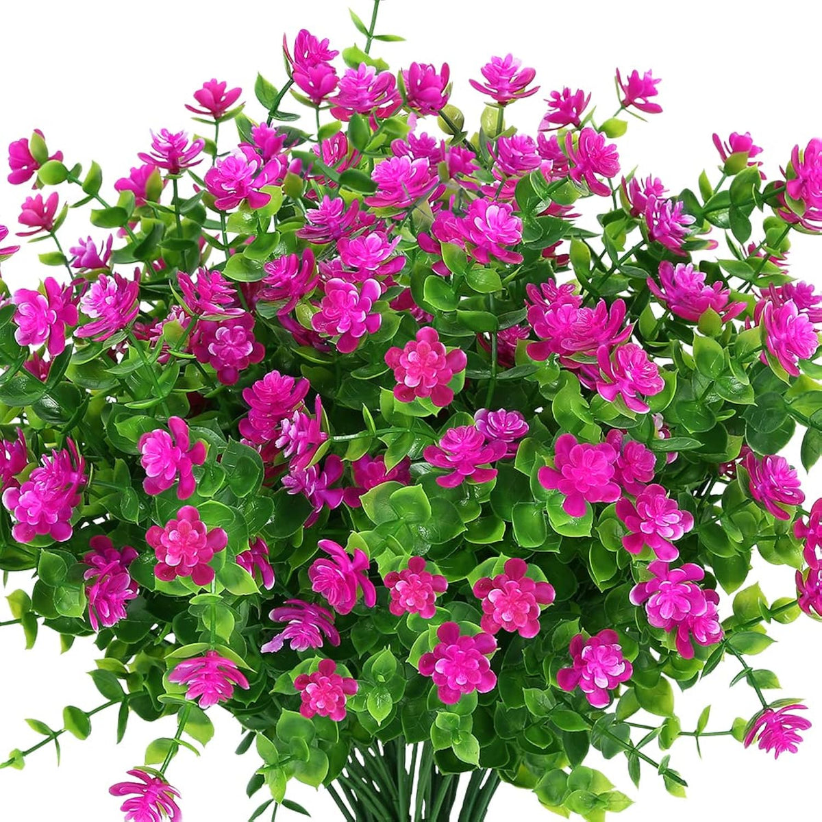 Artificial Flowers Fake Outdoor Uv Resistant Boxwood Plants Shrubs 4 Pack, Faux Plastic Greenery For Indoor Outside Hanging Planter Home Office Wedding Farmhouse Decor (Fushia)