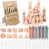 167 Pcs Decorate A Block Baby Shower Game Kit With Decorative Square Sign 100 Diy Wooden Blocks 24 Acrylic Paint Markers 42 Templates Baby Shower Ideas Activities For Guest