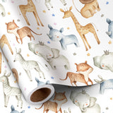 Jungle Animal Wrapping Paper Roll For Boy Girl, Mini Roll, Cute Safari Design With Elephant Giraffe Zebra Lion Gift Wrap For Kids' Birthday, Baby Shower, Nursery Celebrations, 17 In X 16.4 Ft