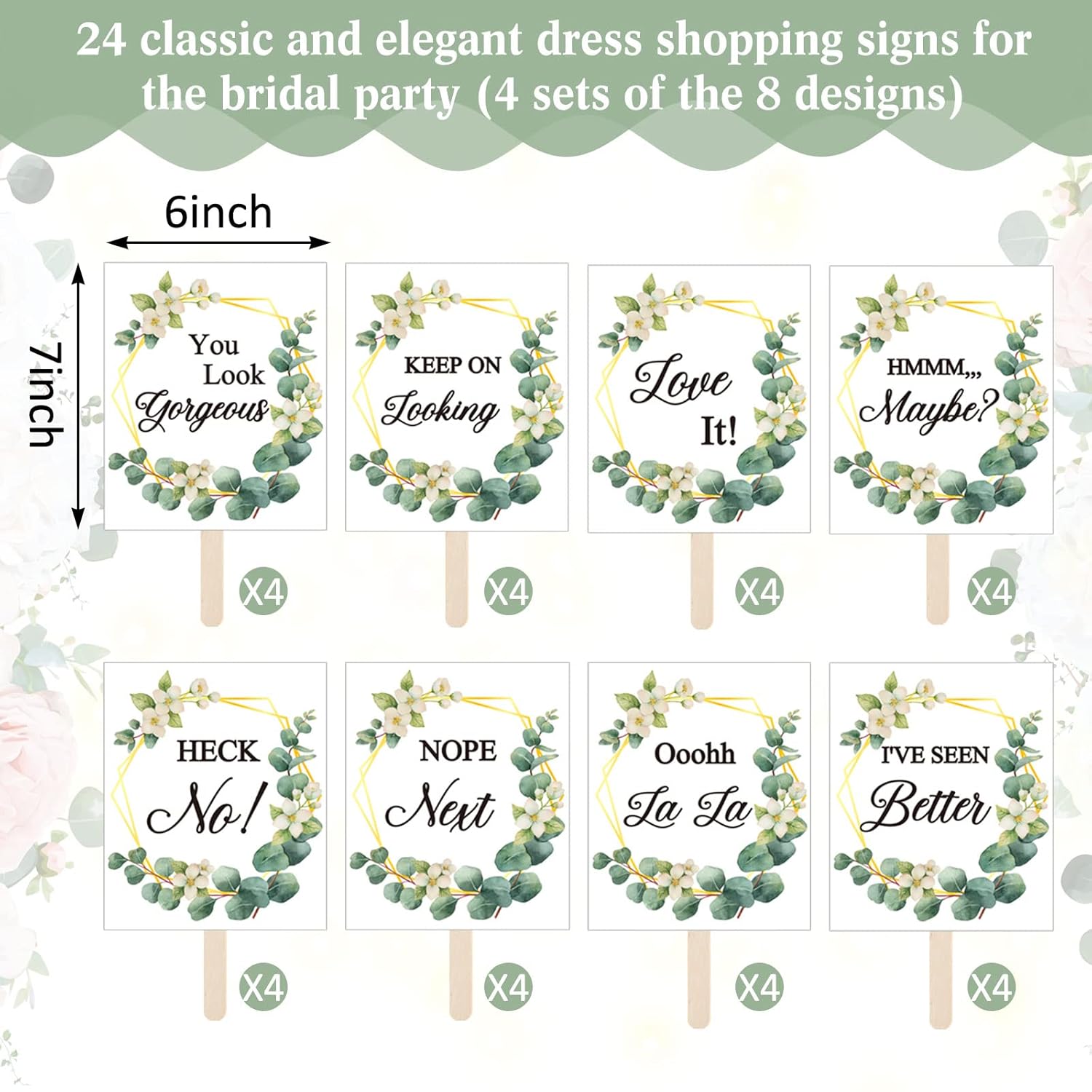 Set Of 33 Say Yes To The Dress Signs Wedding Shopping Props Signs Paddles For Bridesmaids And Brides Bachelorette Party Games (Eucalyptus)