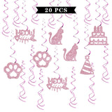 Cat Birthday Hanging Swirl Decorations - Glitter 20 Pcs It'S My Meowday Party Supplies - Cute Cat Birthday Streamers - Welcome Cat Pet Kitten Birthday Party Foil Swirls Ceiling Decorations