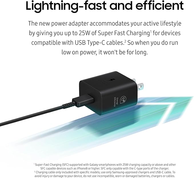 25W USB C Charger Block Fast Charging Wall Adapter with USB C Cable for Samsung Galaxy iPhone 17 16 iPad Black