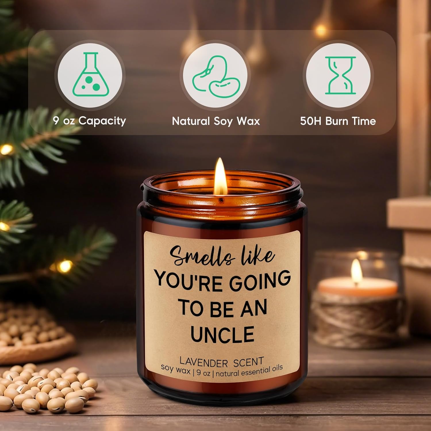 Lavender Scented Candle - Promoted To Uncle - Pregnancy Announcement For Uncle, Baby Announcement, Pregnancy Reveal Ideas - Funny First Time, New Baby Reveal Gifts For Brother, Friends