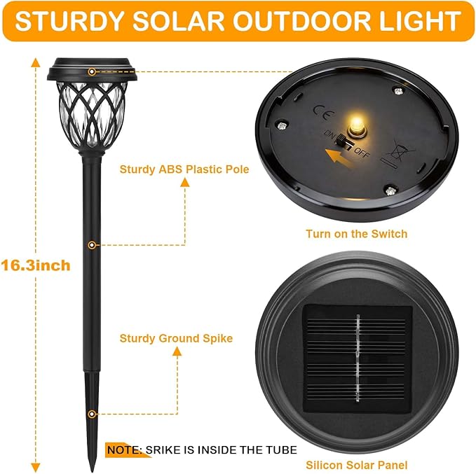 12 Pack Solar Garden Pathway Lights IP65 Waterproof Warm White Landscape Lights