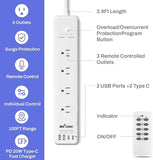 Remote Control Power Strip 4 Independent Outlets 4 USB Ports