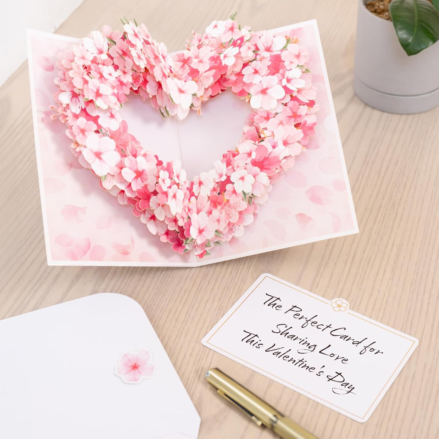 3D Pop-Up Sakura Heart Card | With Slide-Out Message Note | Handcrafted Floral Design | Perfect For Valentine’S Day, Anniversaries, Birthdays, Weddings And More | Designed In Japan