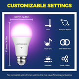 A19 Smart Light Bulbs 4 Pack 1350LM RGBCW Color Changing WiFi Bluetooth Alexa Google Home 100W Equivalent