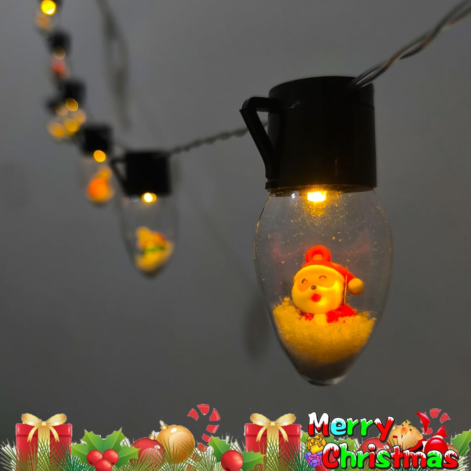 Christmas Lights Battery Operated, 6.8Ft Christmas Snow Globe String Lights 10 Led Bulb Lights, Vintage Christmas Tree L