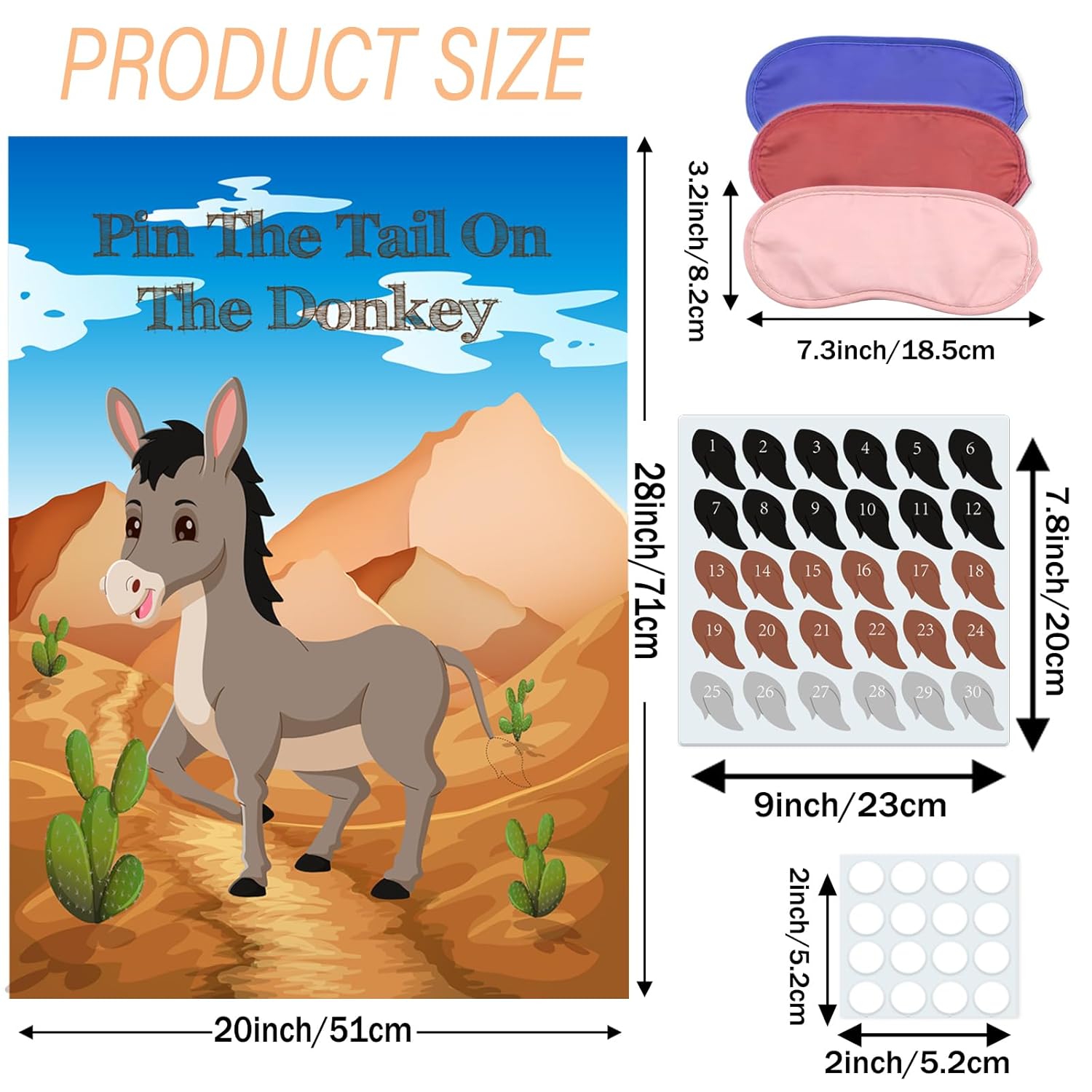 Pin The Tail On The Donkey Party Game With 60 Pcs Tails Large Donkey Games Poster For Kids Birthday Party Decorations Carnival Party Supplies Large Birthday Party Supplies Blindfolded Game