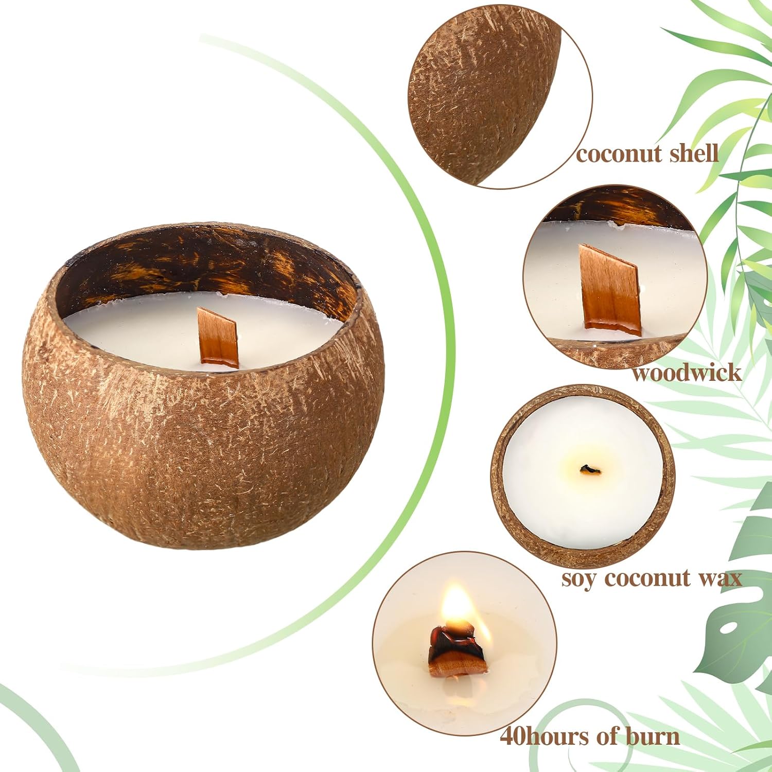 2 Pcs Coconut Candle Coconut Shell Candle Beach Candles Friendly Christmas Gift Hawaii Tropical Decor With Natural Coconut Shell For Home Room Decor, 3.94 X 2.76 Inch(Lavender Flavor)