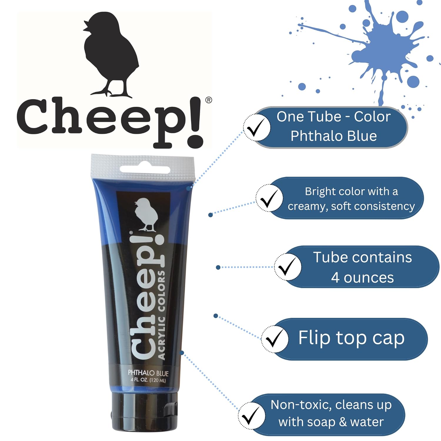 Acrylic Paints, 4 Oz. Tube - Phthalo Blue, Perfect For Artists - Quality Acrylic Paint Heavy Body Paint Artist And Student