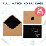 50 Pack Thank You Cards With Envelopes, Stickers, 3.5X5 Inch Blank Thank You Notes - Bulk Box Set Notes For Graduation, Wedding, Small Business, Baby & Bridal Shower Card - Black