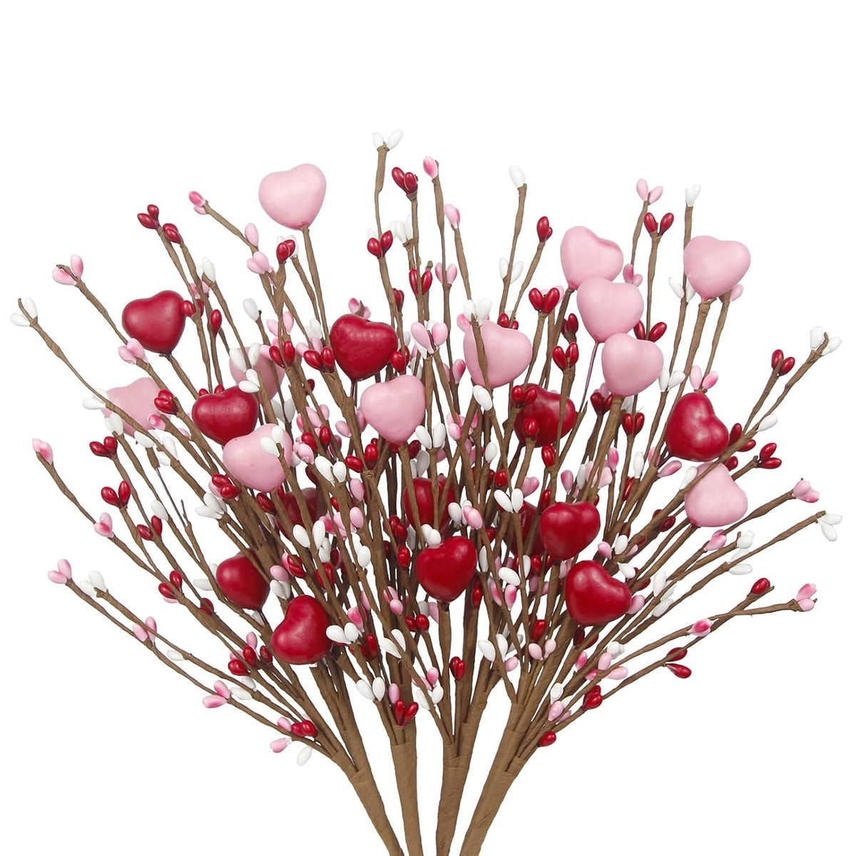 4 Pcs Valentines Day Decor Artificial Flowers Berry Stems Valentine’S Day Picks Artificial Berry Flower With Pink Red Hearts Valentine Floral Picks For Table Centerpiece Anniversary Wedding