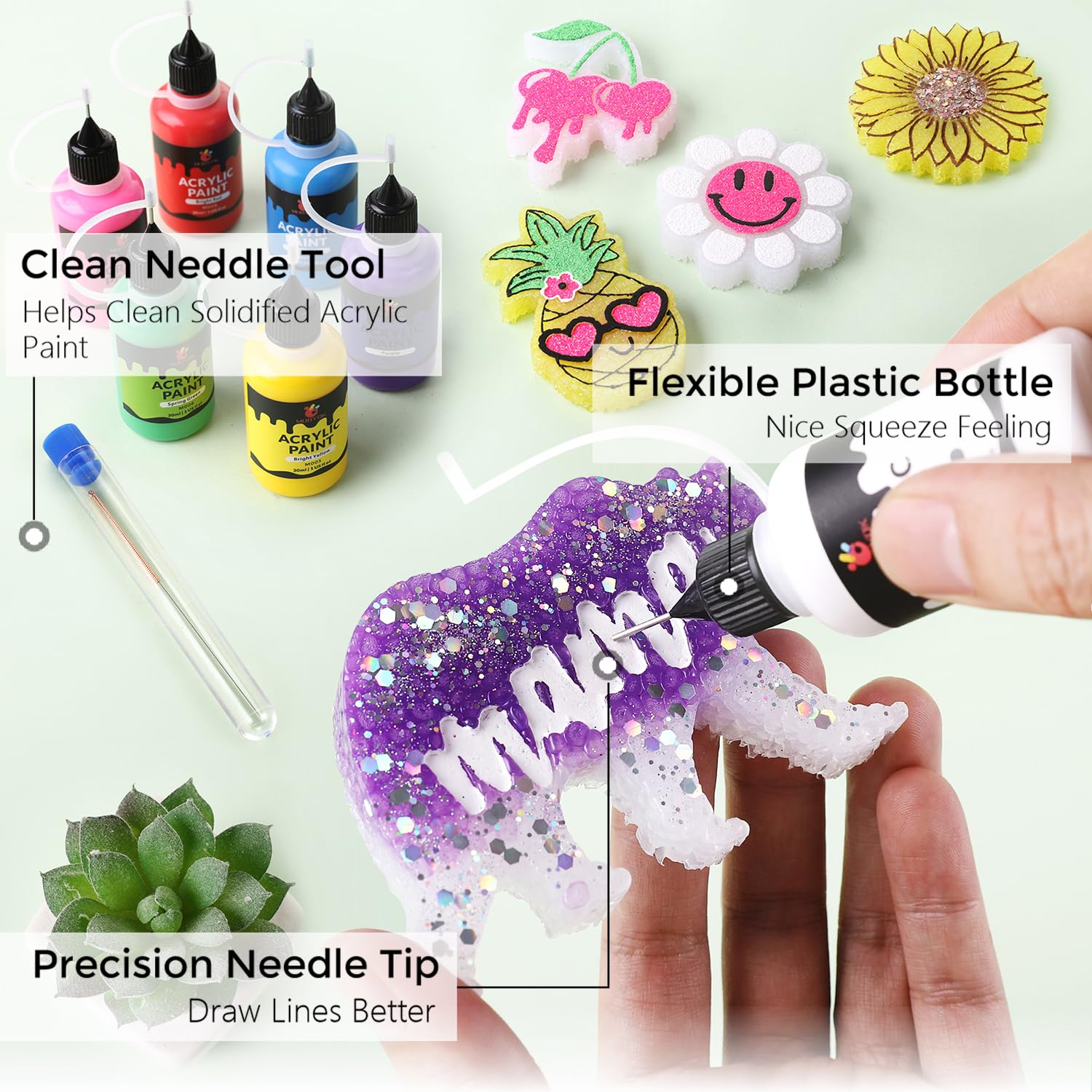 1Oz Matte Acrylic Paint Set With Precision Applicator Cap For Car Freshie Painting, Drawing And Diy Arts & Crafts Supplies For Adults(Pack Of 12)