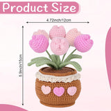 Handmade Potted Crochet Tulip Bouquet, Blush Pink Crocheted Tulips Hand Woven Flowers Knitted Flowers In Exquisite Pot Gift For Women Friends Kids For Home Desk Decor