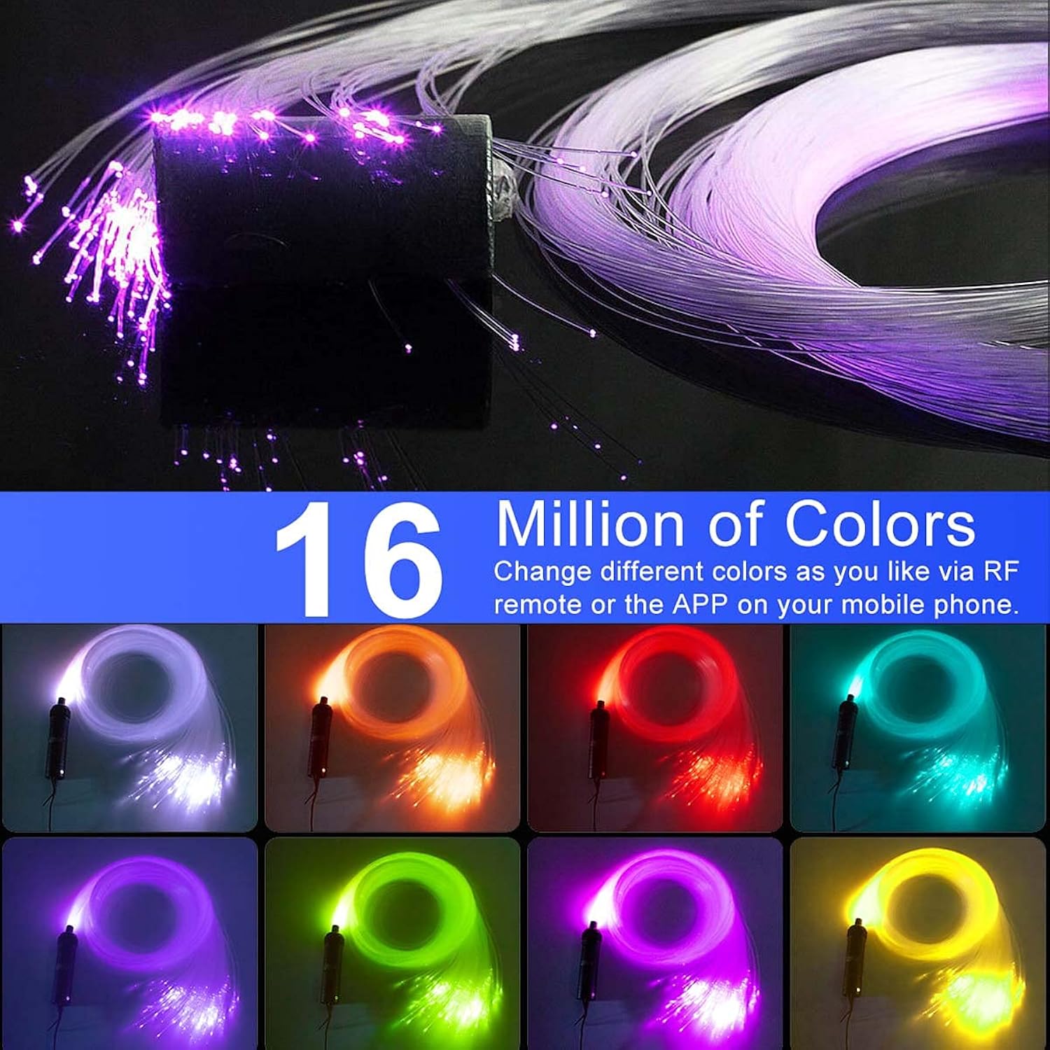 Car Use Starlight Headliner Kits, Rgbw 6W Fiber Optic Star Ceiling Light Kit 450Pcs 0.03In 9.8Ft, Bluetooth/App & Sound Activated Sensory Music Mode Home Roof Ceiling Decor