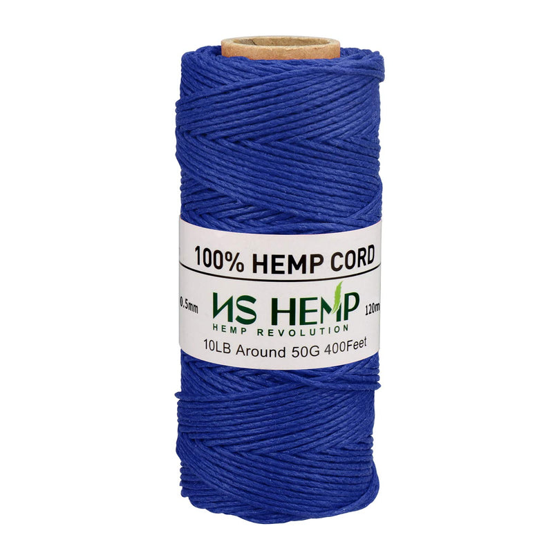 100% Hemp Cord, Jewelry Making, 0.5Mm, 120 Meters (400Feet) (02# Blue)