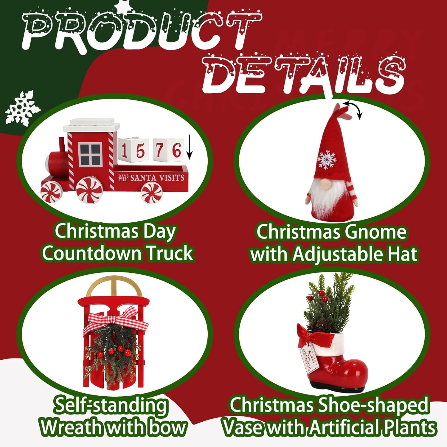 Christmas Decorations 8 Pcs Tiered Tray Decor Set, Cute Tabletop Christmas Decor For Home Shelf Mantel Fireplace Office Desk Coffee Bar Xmas Table Centerpieces Tray Objects Holiday Decoration Set