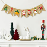 Christmas Burlap Banner Cartoon Santa Deer Snowman Hanging Banner Pre-Assembled Rustic Xmas Holiday Bunting Garland For Mantel Fireplace Home Wall Door Decor