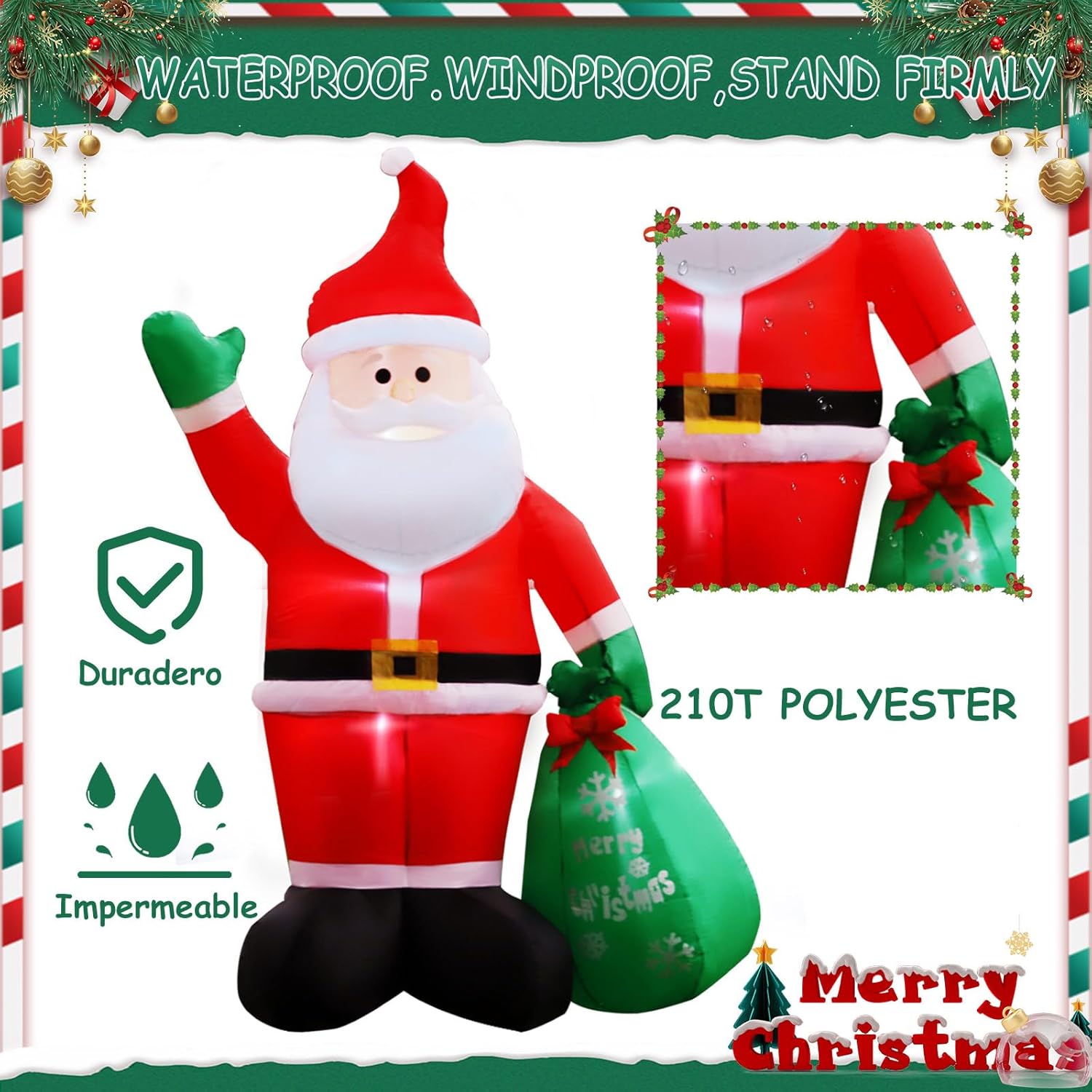 8Ft Christmas Inflatables Santa Claus With Gifts Bag Inflatable Christmas Outdoor Decoration Ip44 Xmas Blow Up Santa Cla