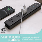 Metal Power Strip 6 Outlets 2 USB Ports Individual Switches 1200J 6FT