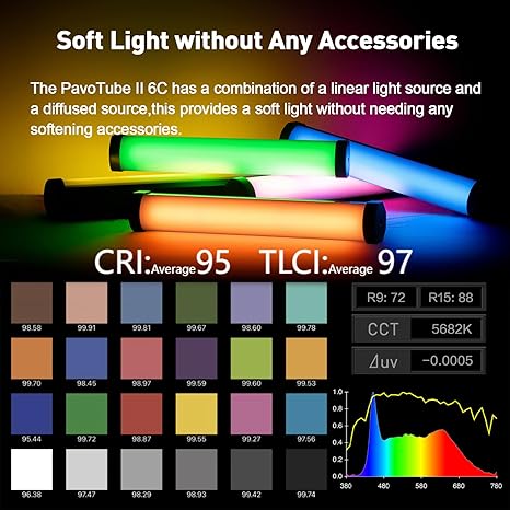 PavoTube II 6C LED RGB Tube Light Portable Handheld Photography Stick with Wireless Control