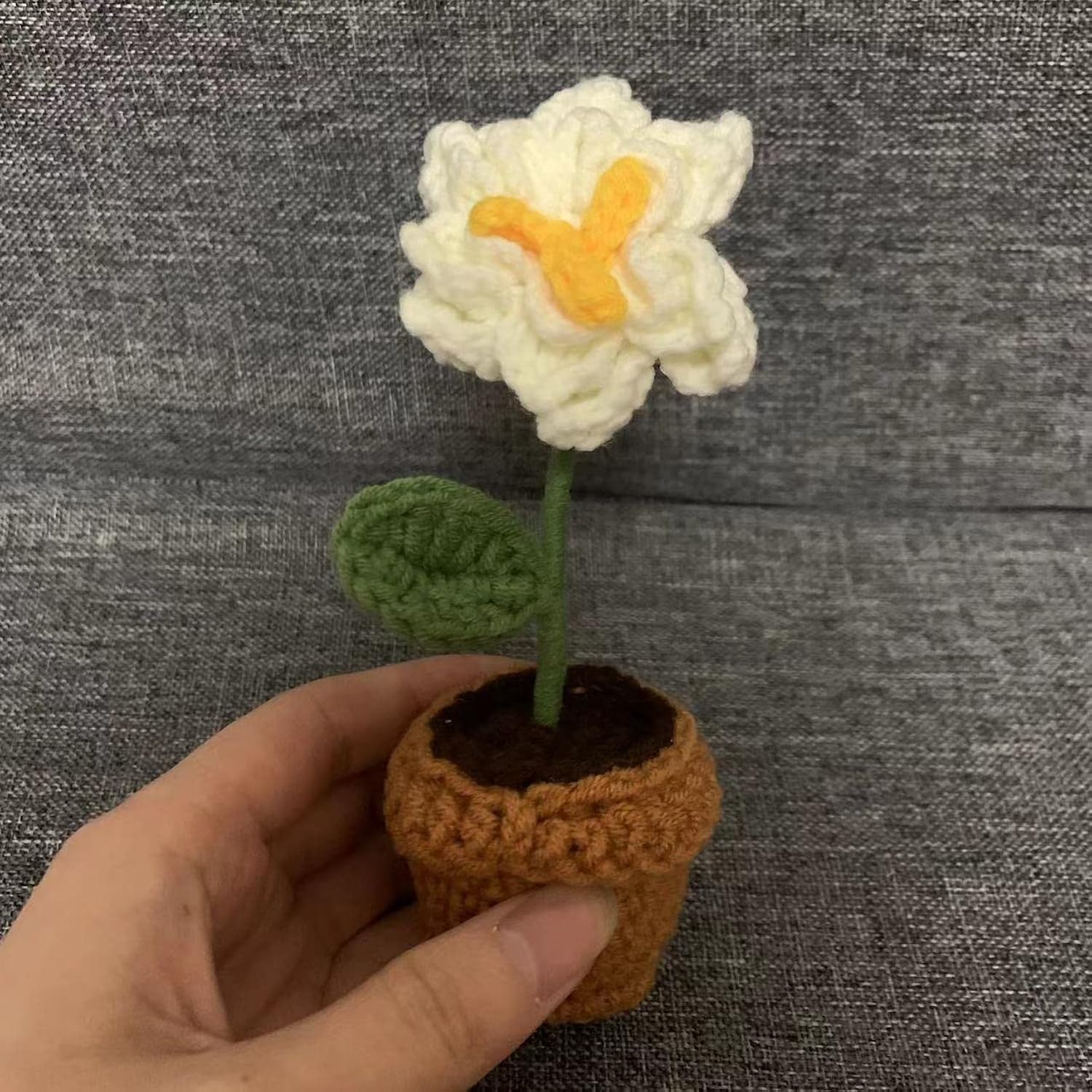 Mini Potted Artificial Plants Crochet Handmade Kintting Flowers For Office Desk Decor And Shelf Decor- For Gift, Birthday, Ideas For Valentine'S Day (Roses And Gardenias)