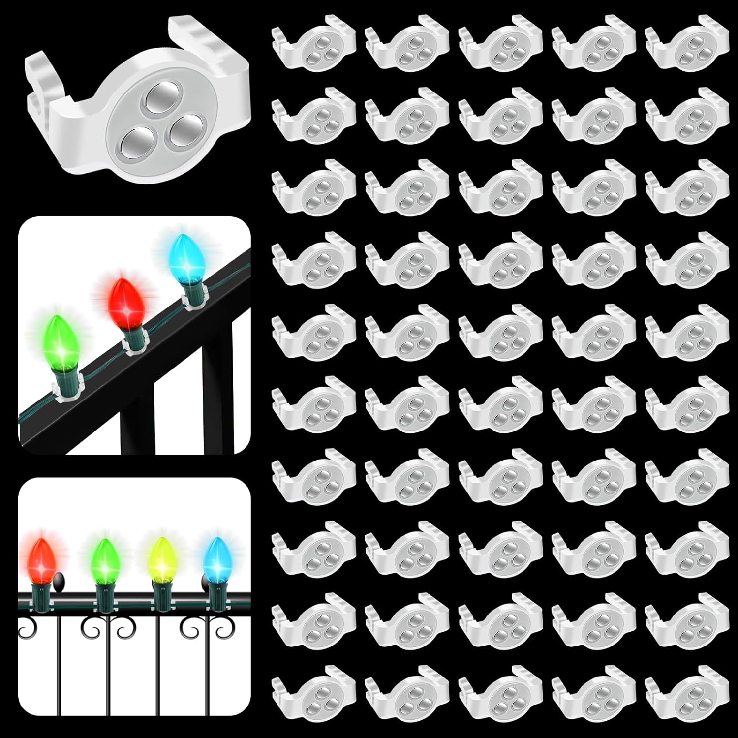 100 Pack C9 Magnetic Christmas Light Clips, Extra Strong Magnetic Clips Hooks For Christmas Lights, Magnet Christmas Light Clips For C9 C7 Sockets Metal Roof Gutters Outside Patio Holiday Lighting