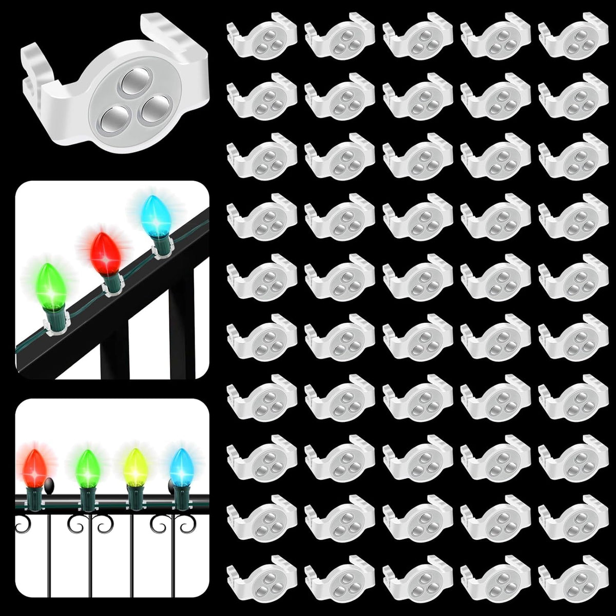 100 Pack C9 Magnetic Christmas Light Clips, Extra Strong Magnetic Clips Hooks For Christmas Lights, Magnet Christmas Light Clips For C9 C7 Sockets Metal Roof Gutters Outside Patio Holiday Lighting