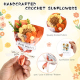 Valentines Day Crochet Bouquet For Mom Lady Women Handmade Knitted Artificial Flowers Party Decorations A Bunch Of Love Cards In Gift Bags For Weeding Baby Shower Favor(10 Sets,Sunflower)
