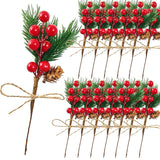 20Pcs 8Inch Pine Cone Red Berry Picks Stems Crafts Branch Christmas Wreath, Holly Artificial Evergreen Branches Tiny Pine Cones Picks Décor Floral Picks For Christmas Flower Wreaths Diy