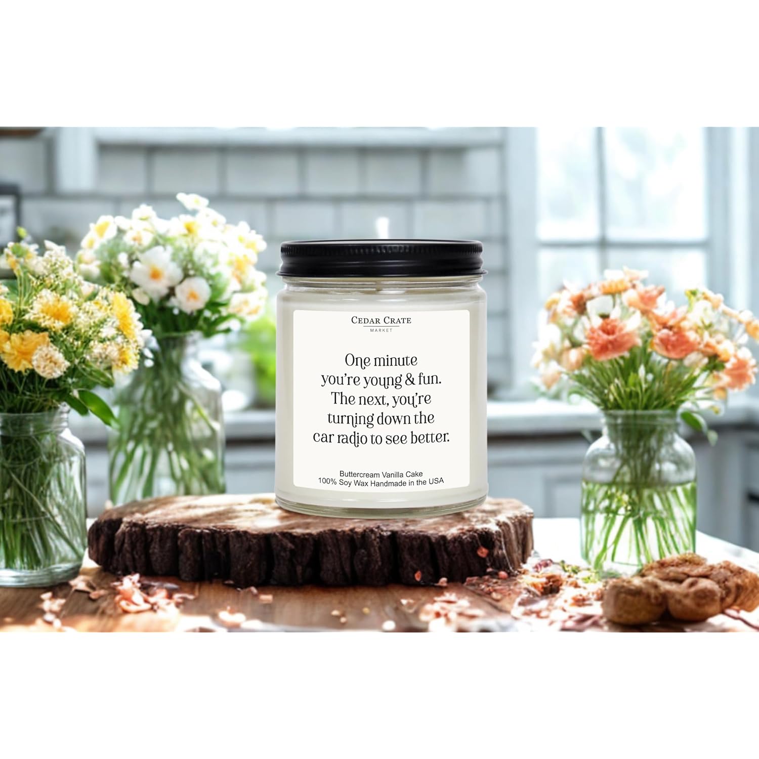 Funny Buttercream Scented Birthday Candle | Hilarious Adult Milestone Gift - 40Th, 50Th,60Th 70Th + | One Minute You’Re Young And Fun | Soy Wax 9Oz | Gag Gift For Women, Men
