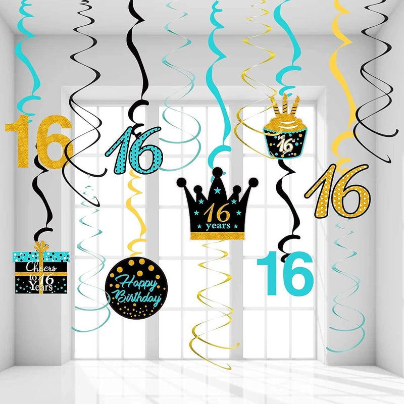 Sweet 16 Birthday Decorations For Girl Teal Gold 16Th Birthday Hanging