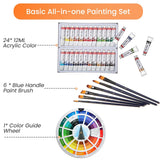 Acrylic Paint Set, Canvas Painting Kit With 24 Acrylic Paints, Nylon Brushes For Adults, Beginners, Hobbyists, Artists, 31 Pieces Set