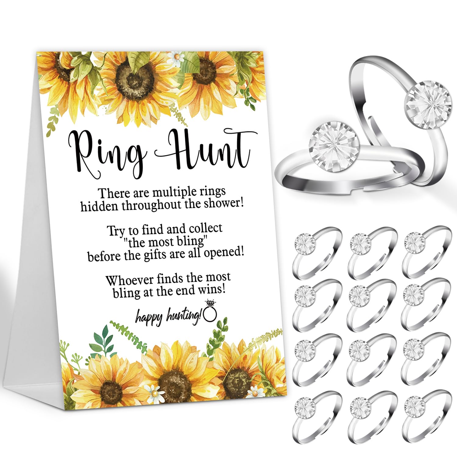 The Ring Hunt Game, Sunflower Bridal Shower Games With Rings-One Sign And 30 Rings, Bridal Shower And Wedding Shower Games For Guests, Engagement Party Game, Bridal Shower Decorations-Ls6