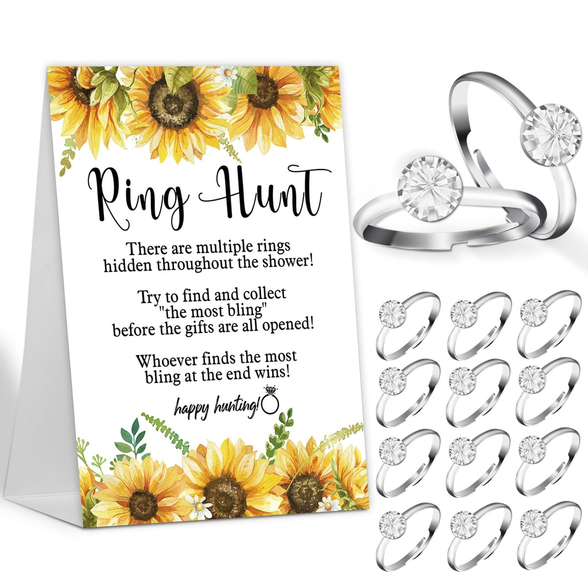 The Ring Hunt Game, Sunflower Bridal Shower Games With Rings-One Sign And 30 Rings, Bridal Shower And Wedding Shower Games For Guests, Engagement Party Game, Bridal Shower Decorations-Ls6