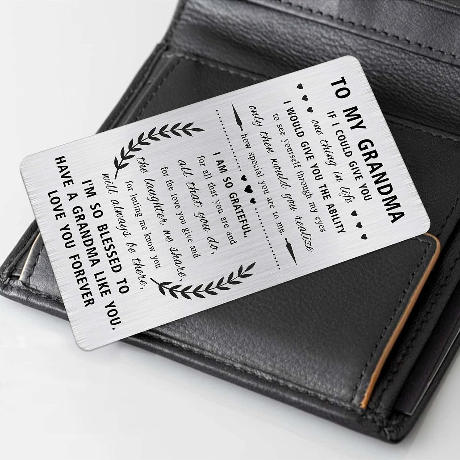 Engraved Stainless Steel Grandmother Card - Heartfelt Gifts For Grandma, Mother'S Day, Christmas - Durable Wallet Card To My Grandma