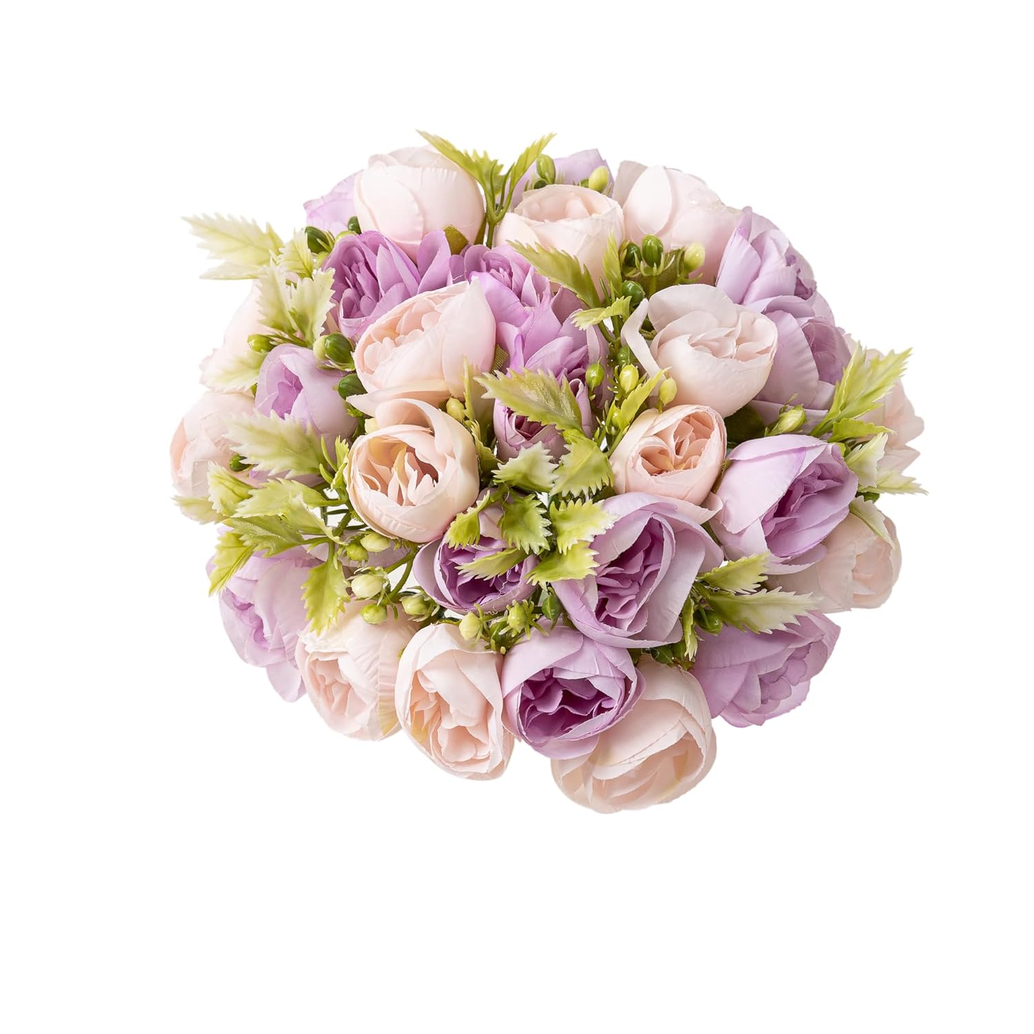 2Bouquet 14 Heads Artificial Rose Silk Flower Arrangements For Home Bridal Kitchen Wedding Party Festival Decor (Purple)