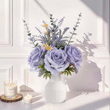 Artificial Flowers In Vase, Silk Roses Flowers Artificial Eucalyptus Lavenders Small Daisies And Fake Plants In White Ceramic Vase, Rustic Farmhouse Floral Arrangements Décor, Plants For Living Room