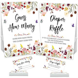Wildflower Diaper Raffle Sign With 50 Tickets, Floral Baby In Bloom Candy Jar Guessing Game Sign With 50 Cards, Wildflower Baby Shower Decorations Game Set