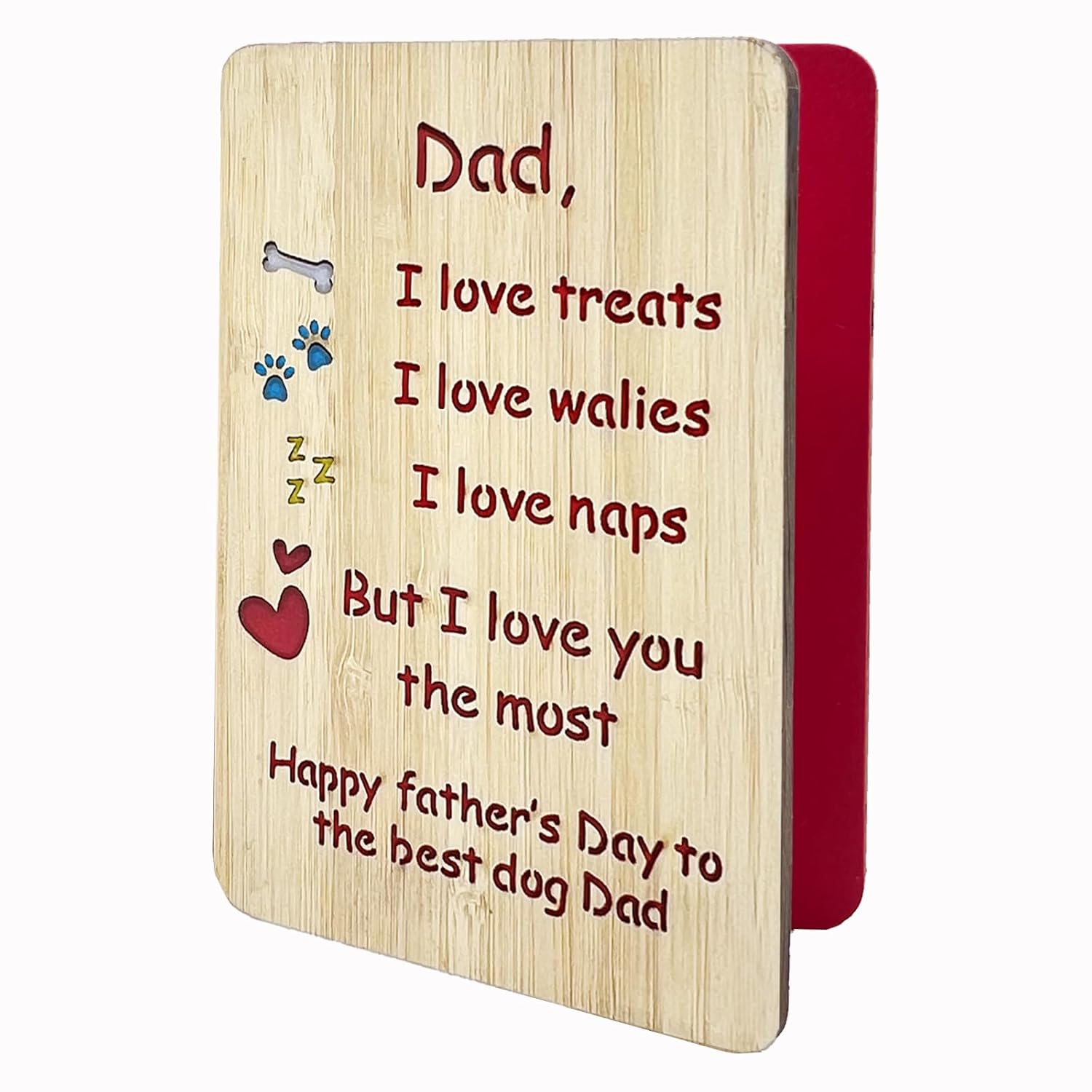 Handmade Bamboo Funny Dog Dad Fathers Day Card From Son Daughter, Cute Dog Dad Gifts For Men, Wooden Happy Father’S Day Card For Him